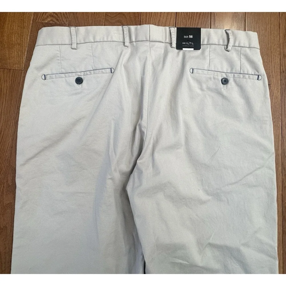 Hiltl‎ Men's 1/4 Top Beige Cotton Blend Flat Front Chino Pant Size 56/ 36 US NWT